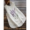 Embroidery Lavenders O-neck Asymmetrical Plus Size Tank Top