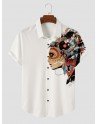 Mens Ethnic Figure Side Print Lapel Short Sleeve Shirts