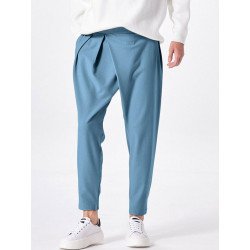Mens Irregular Pleated Straight Harem Pants