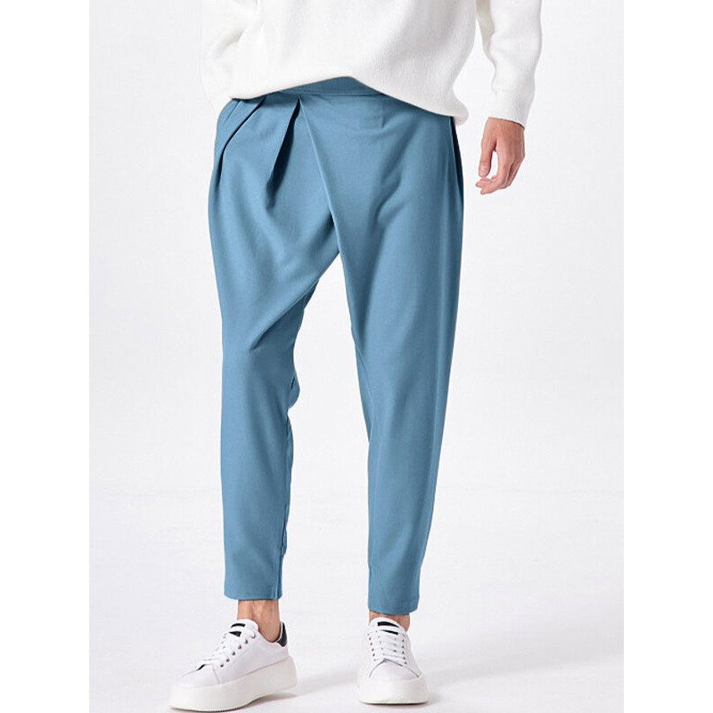 Mens Irregular Pleated Straight Harem Pants