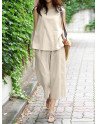 Women Solid Crew Neck Sleeveless Co-ords With Cropped Pants