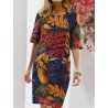 Floral Printed Split O-neck Half Sleeve Vintage Dress