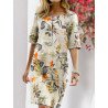 Floral Print Split O-neck Half Sleeve Casual Cotton Dress