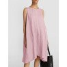 Women Solid Crew Neck Cotton Casual Sleeveless Dress