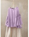 Solid Bell Long Sleeve Loose O-neck Women Blouse