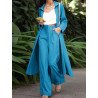 Solid Pocket Button Zip Front Wide Leg Two Pieces Suit