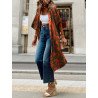 Women Abstract Print Open Front Loose Half Sleeve Kimono
