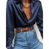 Elegant Solid Color Long Sleeve Basic Satin Plus Size Shirt For Women