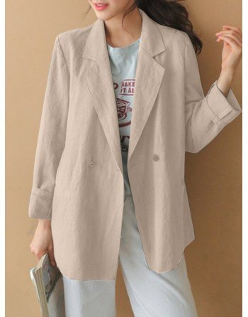 Solid Button Front Lapel Long Sleeve Casual Blazer