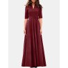 Solid V-neck Half Sleeve Swing Maxi Dress With Belt