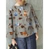Plants Print Long Bell Sleeve Blouse For Women