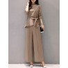 Solid Belt Asymmetrical Hem Long Sleeve Two Pieces Suit