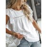 Lace Ruffle Sleeve Solid Crew Neck Loose Blouse