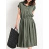 Solid Button Front Pocket Elastic Waist Lapel Shirt Dress