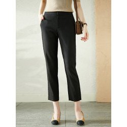 Solid Pocket Tailored Pants For Women