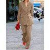 Solid Double Breasted Lapel Long Sleeve Two Pieces Suit