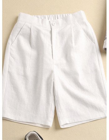 Solid Pocket Elastic Waist Casual Shorts For Women