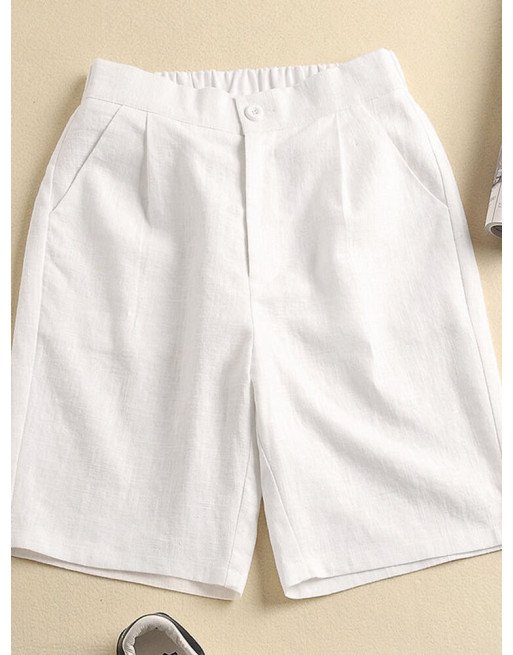 Solid Pocket Elastic Waist Casual Shorts For Women