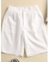 Solid Pocket Elastic Waist Casual Shorts For Women