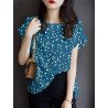 Women Confetti Heart Ruffle Sleeve Crew Neck Blouse