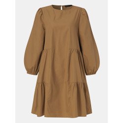 Women Solid Color O-neck Puff Long Sleeve Patchwork Blouse