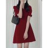Solid Colors Puff Sleeve Back Tie Up Casual Dress