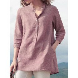 V-neck Button Long Sleeve Casual Plus Size Shirt