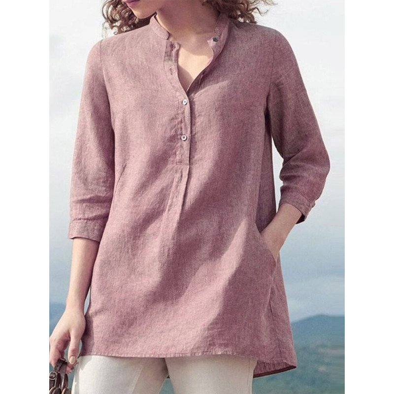 V-neck Button Long Sleeve Casual Plus Size Shirt