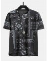 Mens Ethnic Floral Print Crew Neck Knit Short Sleeve T-Shirts