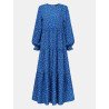 Floral Print Ruffle Long Sleeve Casual Muslim Dress for Women