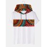 Mens Ethnic Totem Print Patchwork Short Sleeve Hooded T-Shirts