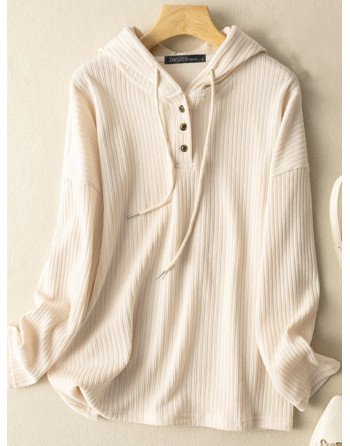 Solid Drawstring Long Sleeve Hoodie For Women