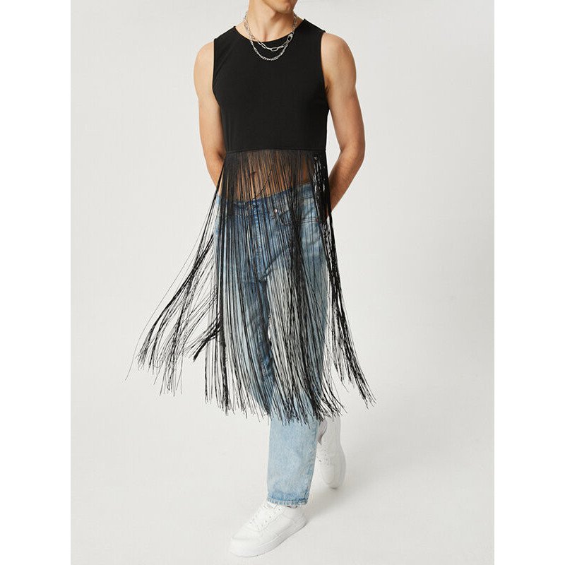 Mens Fringe Hem Crop Vest