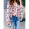 Women Allover Floral Print V-Neck Long Sleeve Blouse