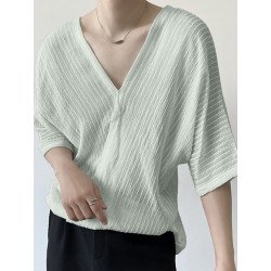 Mens Striped Front And Back Deep V-Neck T-Shirt
