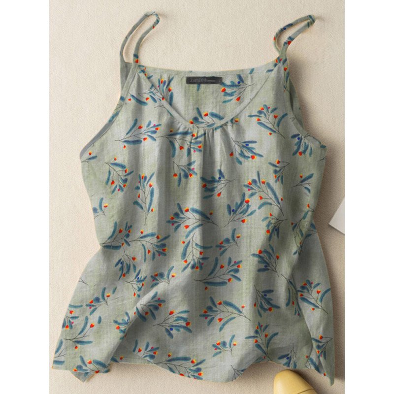 Women Allover Plant Print Vacation Spaghetti Strap Cami
