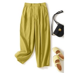 Solid Pocket Pleated Elastic Waist Carrot Pants
