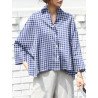 Check Print Long Sleeve Lapel Loose Button Down Shirt