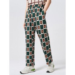 Mens Allover Dot Print Elastic Waist Pants With Pocket