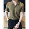 Mens Solid Texture Revere Collar Casual Short Sleeve Shirt