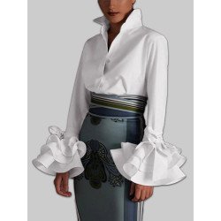 Fashion Flower Sleeve Solid Color Plus Size Casual Shirt
