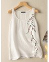 Women Floral Embroidered Crew Neck Cotton Sleeveless Tank Top