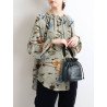 Flower Print O-neck Lantern Sleeve Vintage Loose Blouse