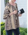 Bohemian Print Lace-Up Neck Half Sleeve Blouse
