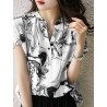 Women Hand Painted Animal Print V-Neck Short Sleeve Blouse