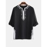 Mens Ethnic Style Stitching Print Cropped Half Sleeve Shirts