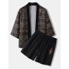 Mens Ethnic Tribal Geometric Pattern Loose Kimono Two Pieces Outfits