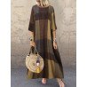 Check Pattern Crew Neck 3/4 Sleeve Casual Dress