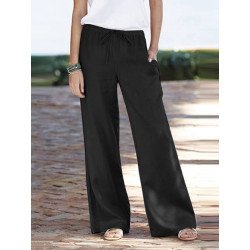 Solid Pocket Casual Straight Leg Pants For Women