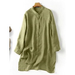 Women Solid High-low Hem Long Sleeve Casual Blouse